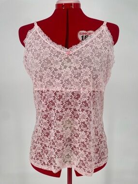 Y2K Secret Treasures Light Pink Lace Sheer Cami Top W/ Mesh Shelf Size XL